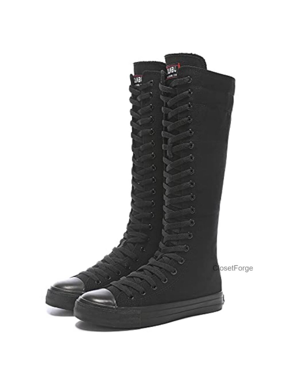 Women's Lace Up Knee High Canvas Combat Boots with Side Zip